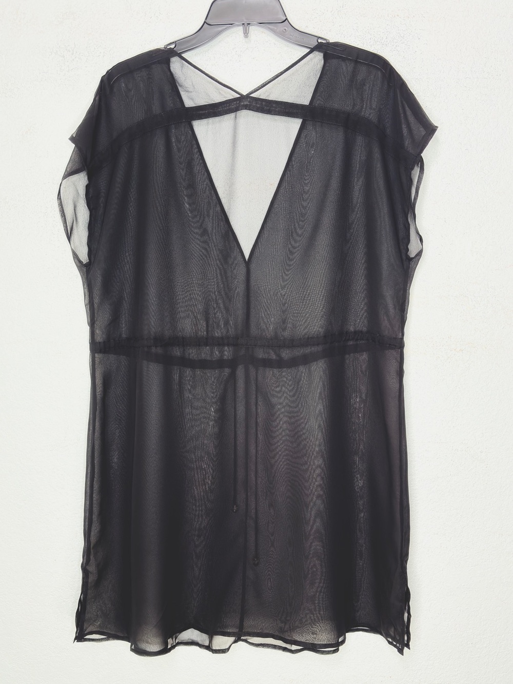 90s  Black Sheer Georgette Tunic Deep V Neck Cyber Y2K Weightless Drama M - Picture 8 of 8